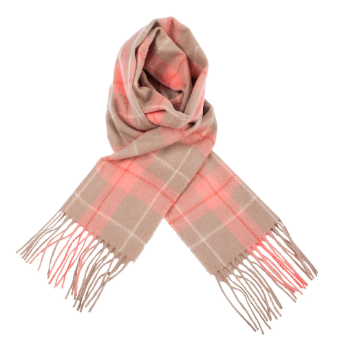 Edinburgh 100% Lambswool Scarf (Heivon Tattersall Taupe/Coral)