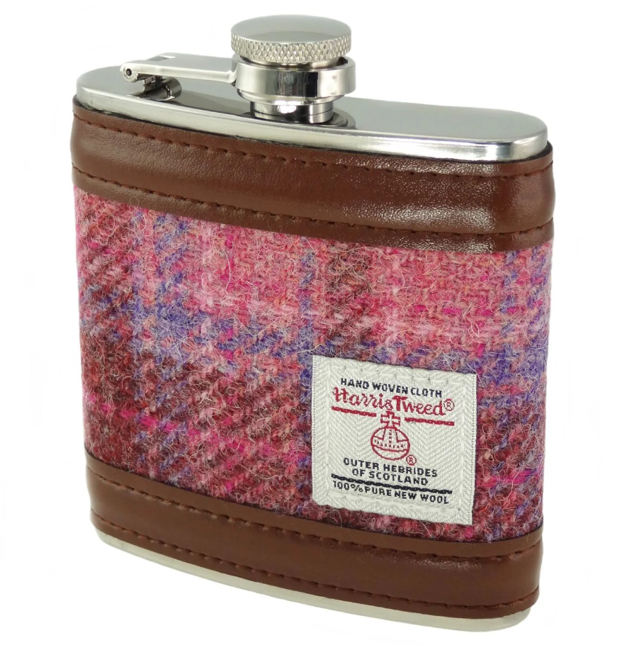 Harris Tweed Hip Flask (Pink Check)