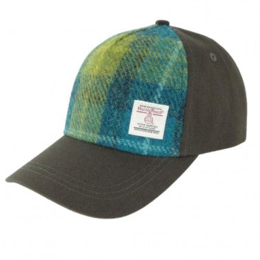 Baseball Cap With Harris Tweed in Sea Blue & Green Check