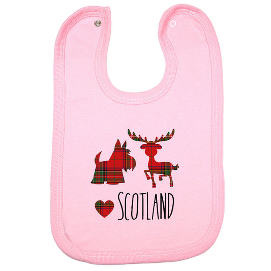 Tartan Stag Scottie Baby Bib (Pink)