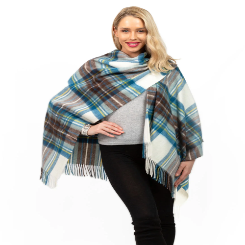 100% Lambswool Mini Cape (Stewart Muted Blue)