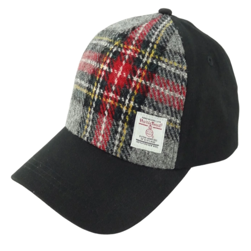 Baseball Cap With Harris Tweed (Grey/Red Tartan)