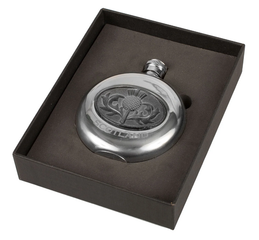 Thistle Emblem Hip Flask Box Set