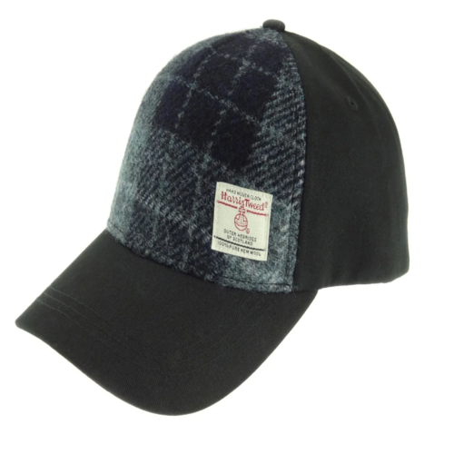 Baseball Cap With Harris Tweed (Grey/Black Tartan)