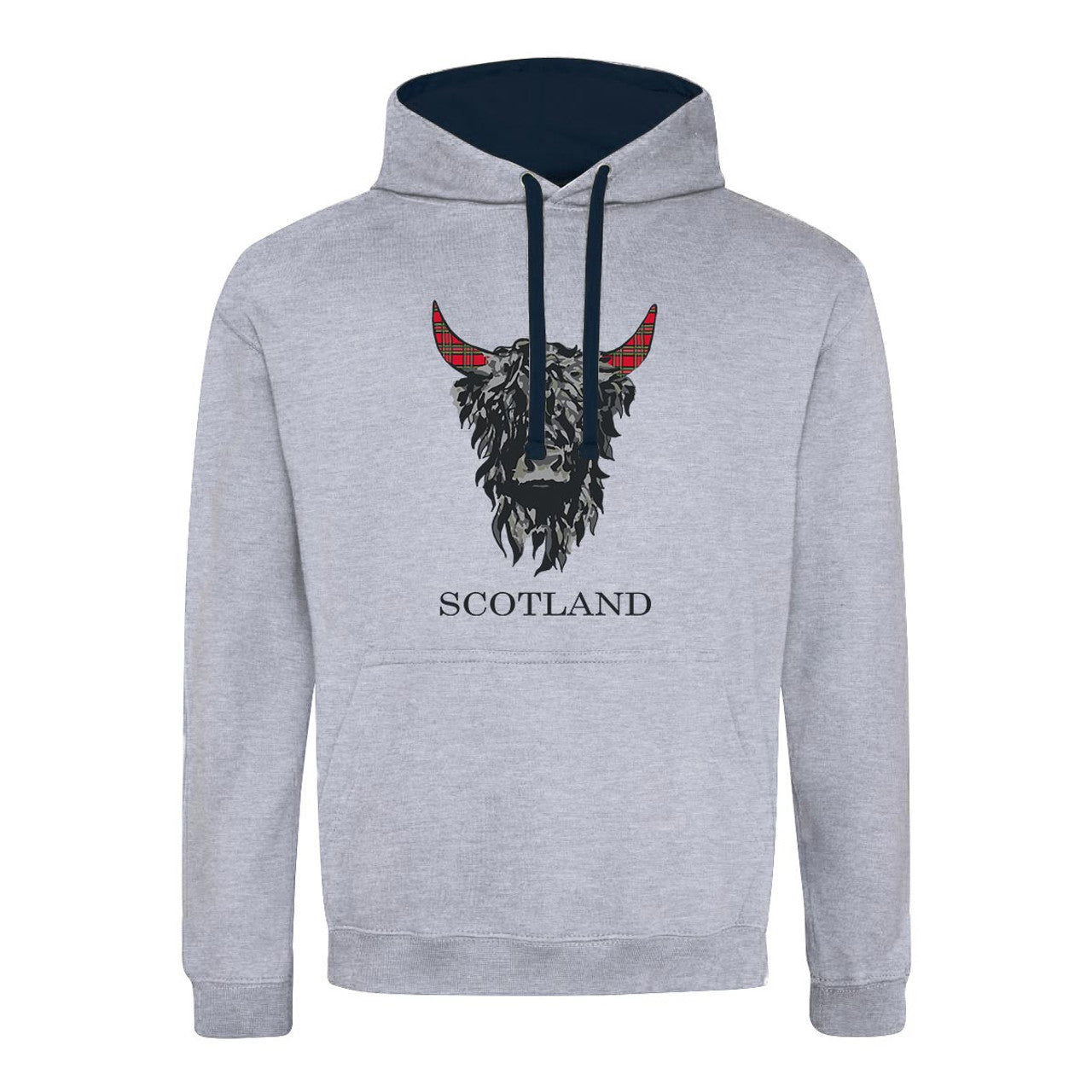 Highland Cow Contrast Hoodie (Grey/Navy)