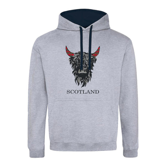 Highland Cow Contrast Hoodie (Grey/Navy)