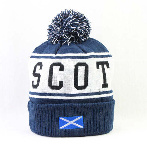 Scotland Pom Pom Ski Hat (Navy Blue)